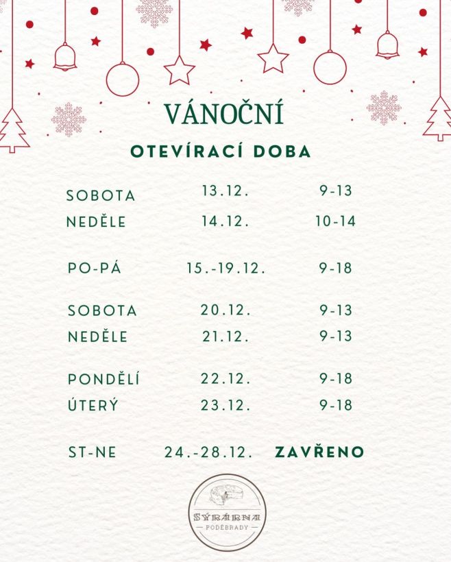 Přejeme krásný advent a zde je naše VÁNOČNÍ OTEVÍRACÍ DOBA 🎄 Od pondělí 8.12. jsme tu pro vás až do Vánoc každý den ✨👌...
